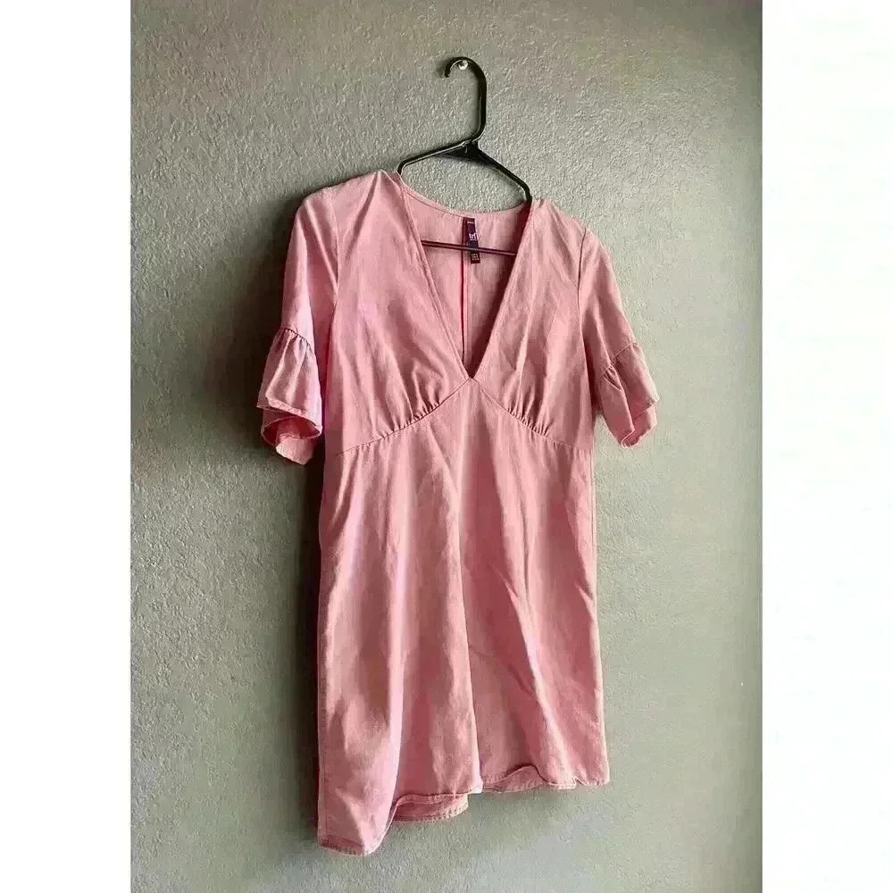 Zara TRF Collection Pink Salmon Ruffle‎ Sleeve Dress Women's Sz Small - Picture 2 of 8